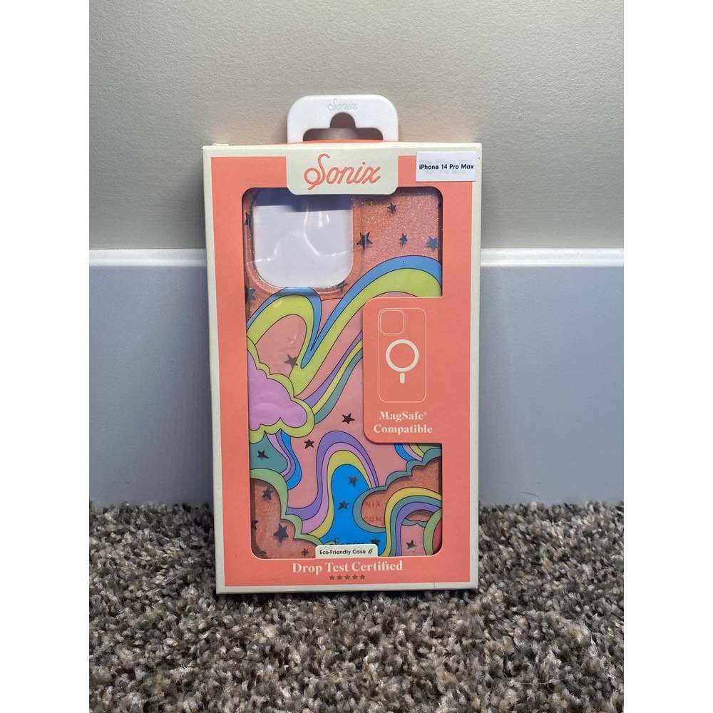 iPhone 14 Pro Max Cell Phone Case Pink Rainbow Glitter MagSafe